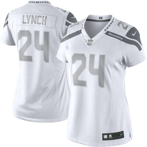 Women's Elite Marshawn Lynch Nike Jersey White - #24 Platinum NFL Seattle Seahawks